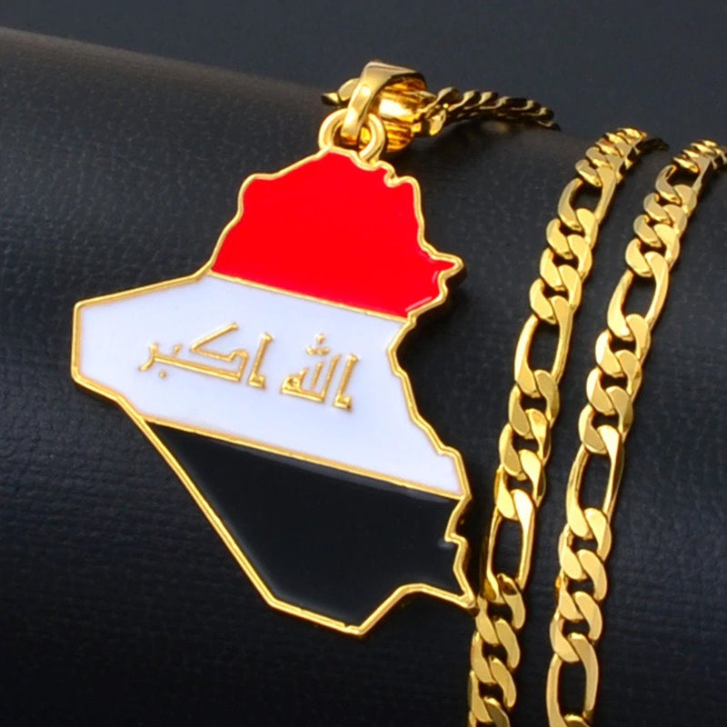 18K Gold Plated Iraq Necklace, Iraq jewelry, Iraq flag, Iraq earrings, Iraq map, Iraq hat, Iraq flag