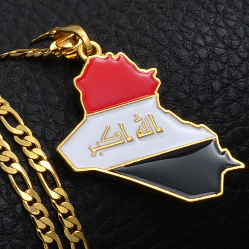 18K Gold Plated Iraq Necklace, Iraq jewelry, Iraq flag, Iraq earrings, Iraq map, Iraq hat, Iraq flag