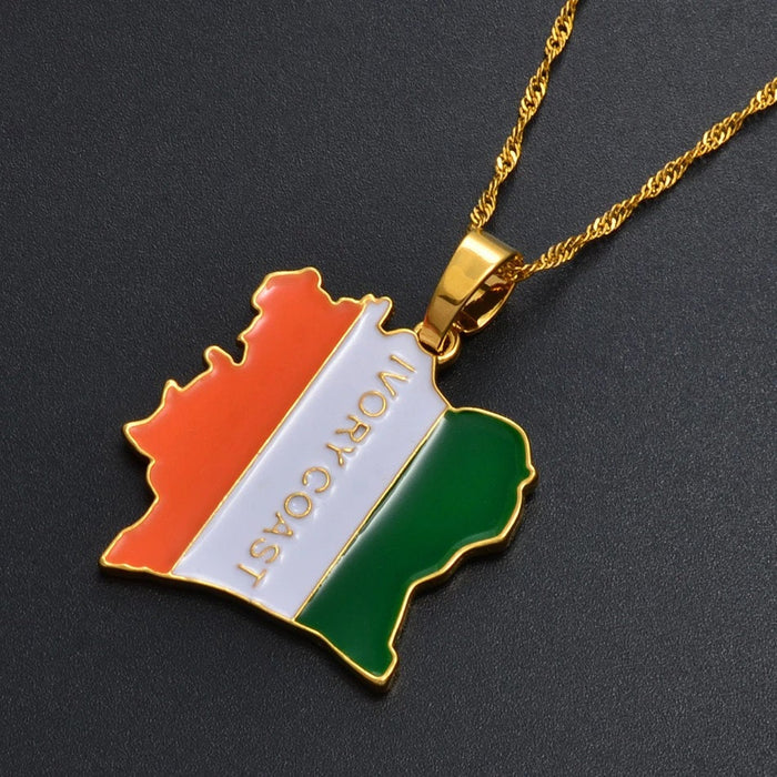 18K Gold Plated Ivory coast Necklace, Côte d'Ivoire, Ivory coast necklace, Côte d'Ivoire necklace, Ivory coast tshirt, Ivory coast flag