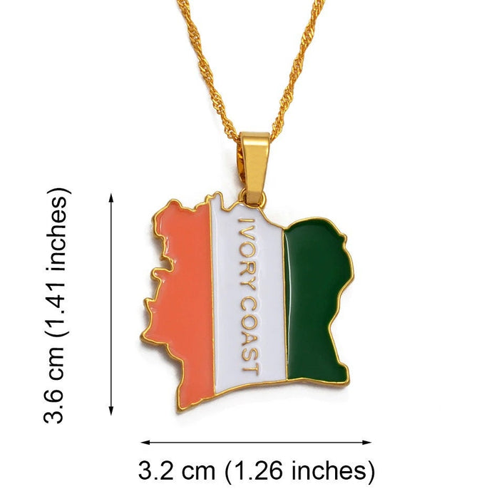18K Gold Plated Ivory coast Necklace, Côte d'Ivoire, Ivory coast necklace, Côte d'Ivoire necklace, Ivory coast tshirt, Ivory coast flag