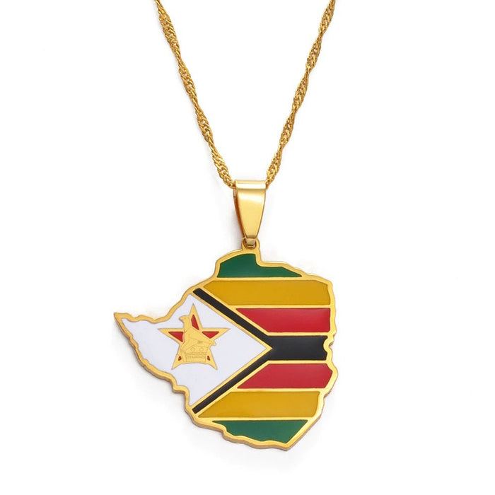 18K Gold Plated Zimbabwe Necklace, zimbabwe shirt, zimbabwe bracelet, zimbabwe necklace