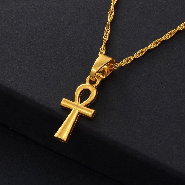 18K Gold Plated Ankh Cross Necklace -  Ankh Cross Necklace - Egypt Hieroglyphs Necklace - Ankle Necklace for Men/Women - Crux Ansata