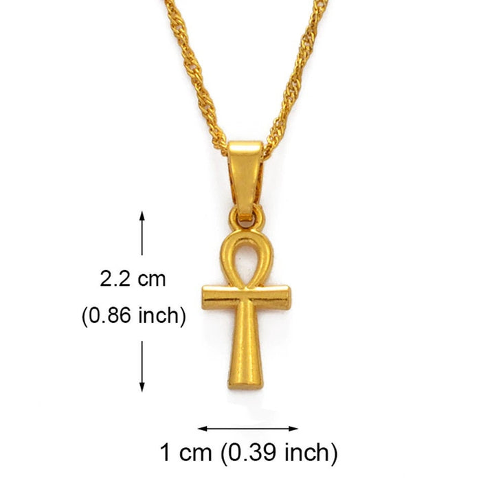 18K Gold Plated Ankh Cross Necklace -  Ankh Cross Necklace - Egypt Hieroglyphs Necklace - Ankle Necklace for Men/Women - Crux Ansata