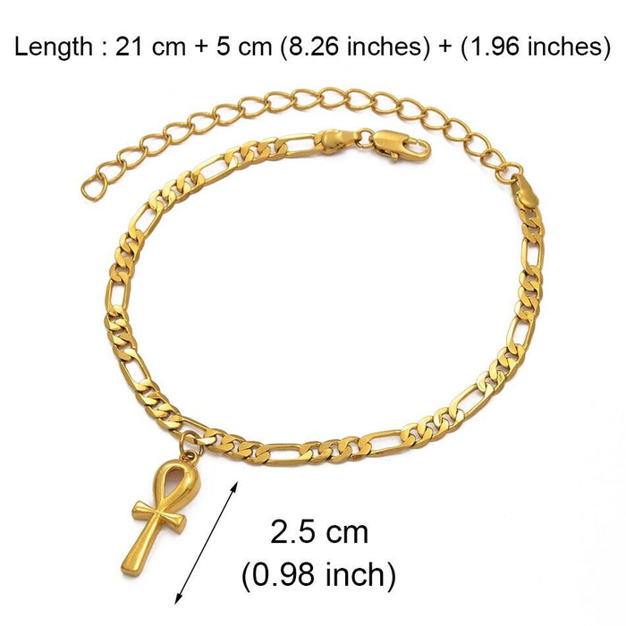 18K Gold Plated Ankh Cross Ankle Bracelet -  Ankh Cross Anklet- Egypt Hieroglyphs Anklet - Ankle bracelet for Women