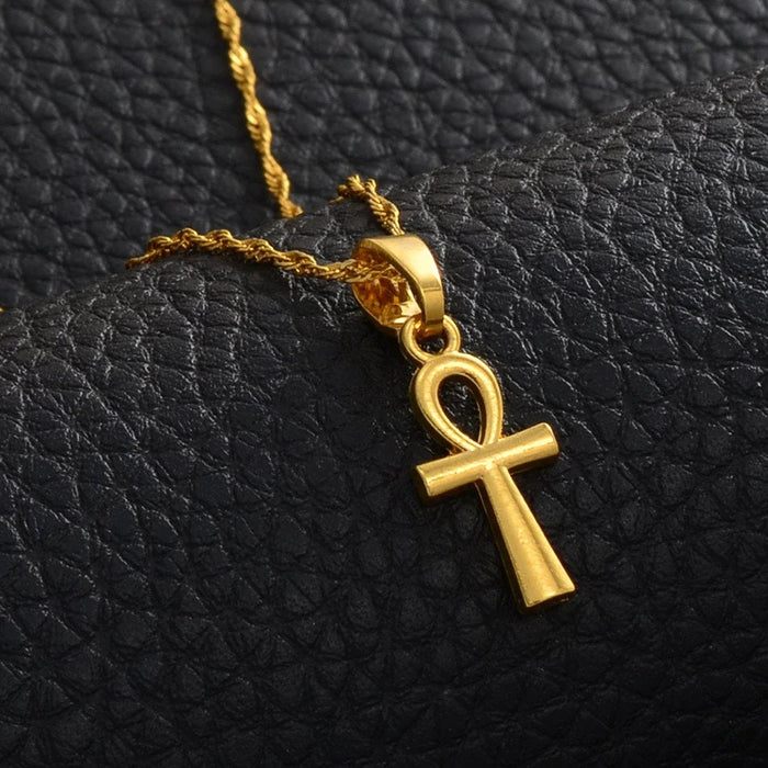 18K Gold Plated Ankh Cross Necklace -  Ankh Cross Necklace - Egypt Hieroglyphs Necklace - Ankle Necklace for Men/Women - Crux Ansata