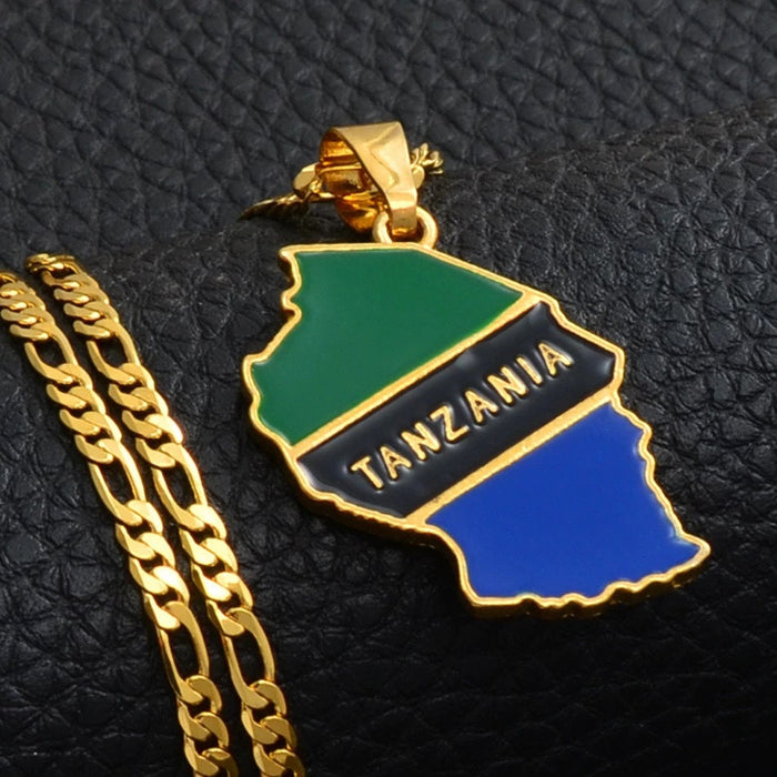 Tanzania 18K Gold Plated Necklace / Tanzania Jewelry / Tanzania Pendant / Tanzania Gift