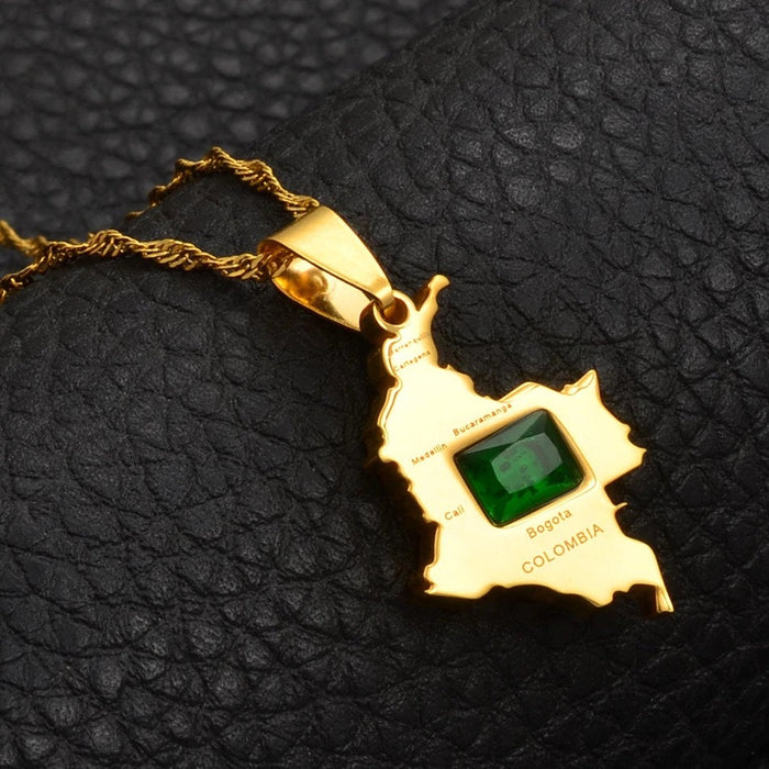 Colombia 18K Gold Plated Necklace / Colombia Jewelry / Colombia Pendant / Colombia Gift