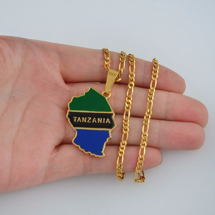 Tanzania 18K Gold Plated Necklace / Tanzania Jewelry / Tanzania Pendant / Tanzania Gift