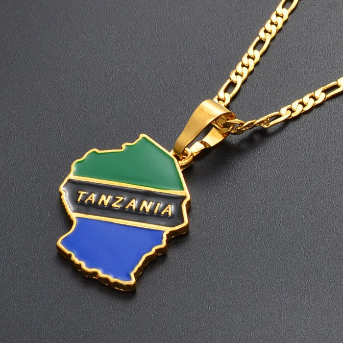 Tanzania 18K Gold Plated Necklace / Tanzania Jewelry / Tanzania Pendant / Tanzania Gift