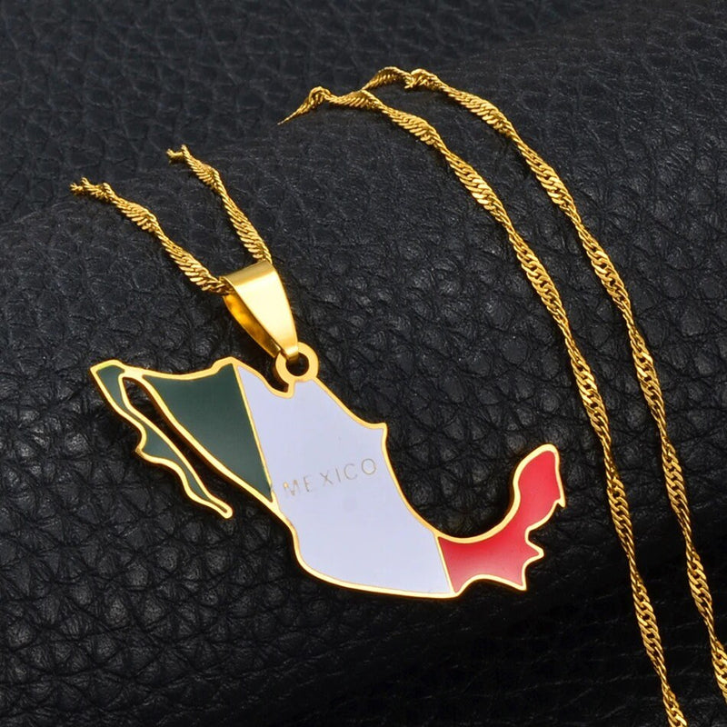 Mexico 18K Gold Plated Necklace / Mexico Jewelry / Mexico Pendant / Mexico Gift