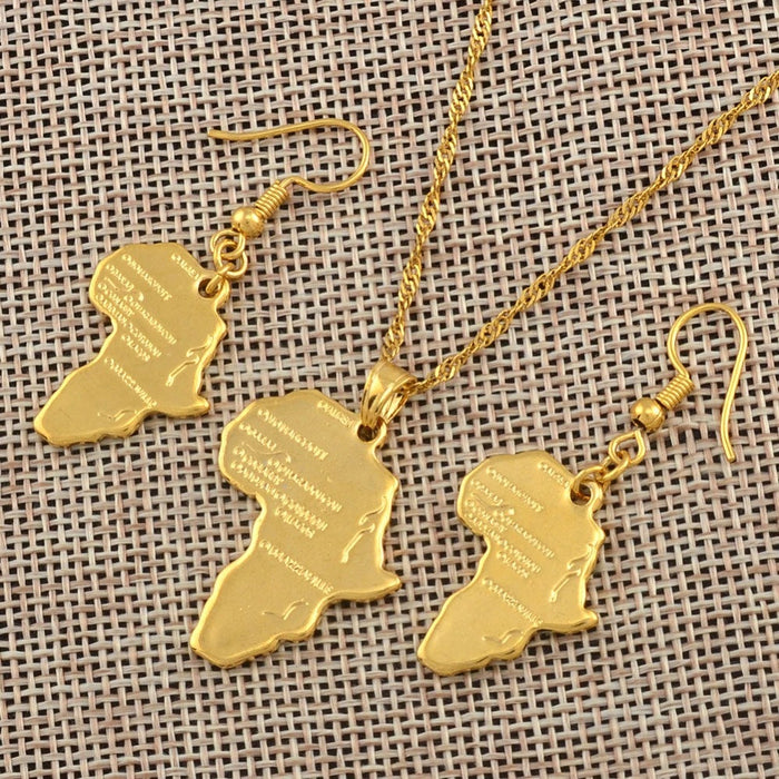 18K Gold Plated Africa Map And Earrings Set / Africa Pendant  And Earring Set / Africa Necklace / Africa Earrings