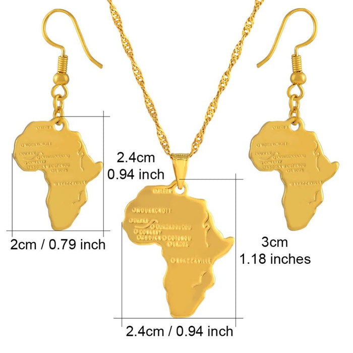 18K Gold Plated Africa Map And Earrings Set / Africa Pendant  And Earring Set / Africa Necklace / Africa Earrings