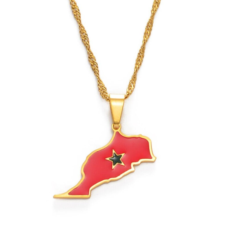 18K Gold Plated Morocco Necklace / Morocco Map / Morocco Necklace / Morocco Jewelry / Morocco Flag / Morocco Gift