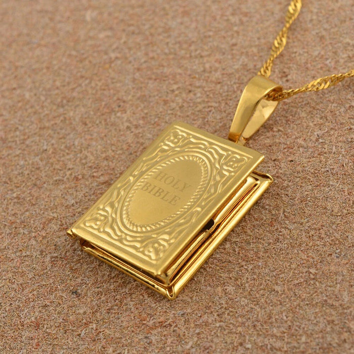 18K Gold Plated Holy Bible Necklace / Gold Plated Religious Necklace / Christian Necklace / Baptism Jewelry / Holy Bible Gift