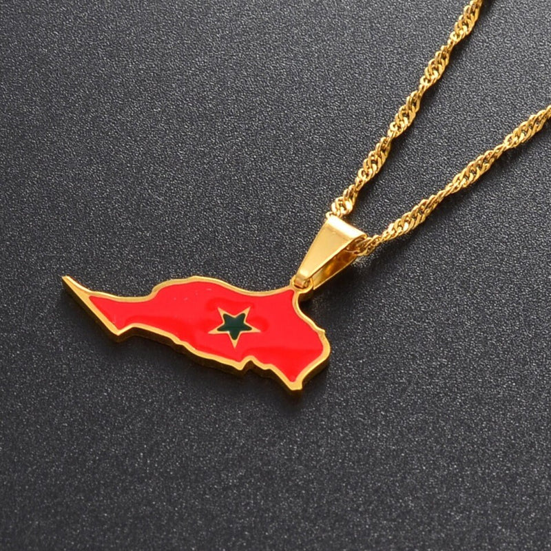 18K Gold Plated Morocco Necklace / Morocco Map / Morocco Necklace / Morocco Jewelry / Morocco Flag / Morocco Gift
