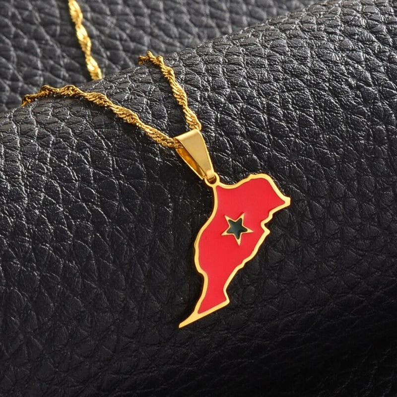 18K Gold Plated Morocco Necklace / Morocco Map / Morocco Necklace / Morocco Jewelry / Morocco Flag / Morocco Gift