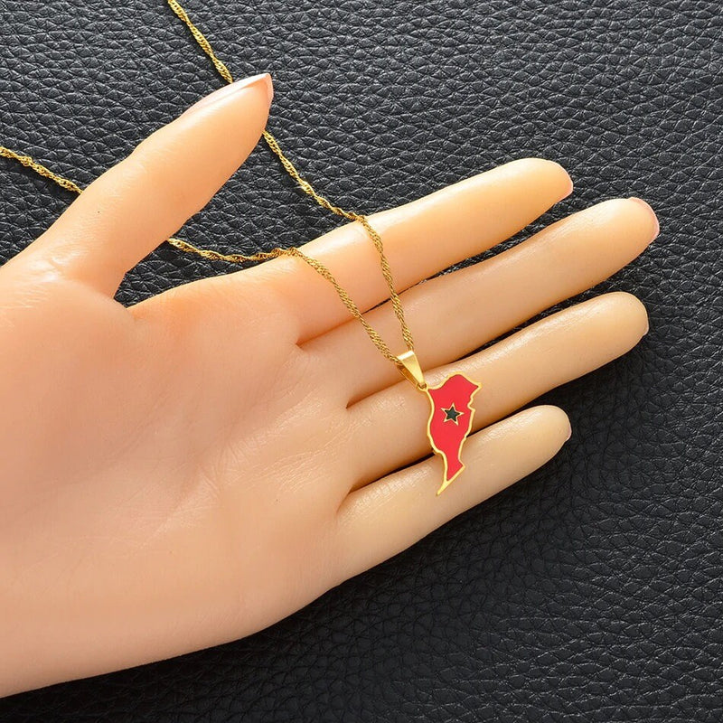 18K Gold Plated Morocco Necklace / Morocco Map / Morocco Necklace / Morocco Jewelry / Morocco Flag / Morocco Gift