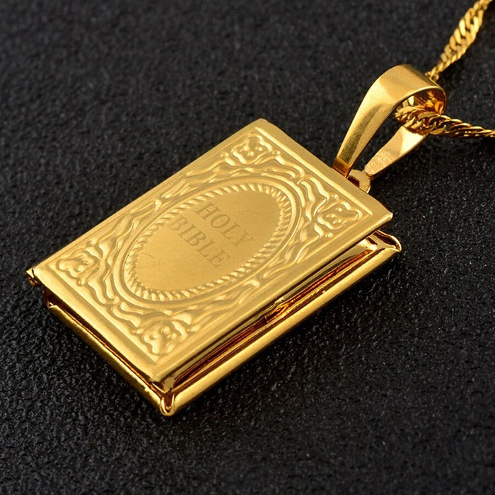 18K Gold Plated Holy Bible Necklace / Gold Plated Religious Necklace / Christian Necklace / Baptism Jewelry / Holy Bible Gift