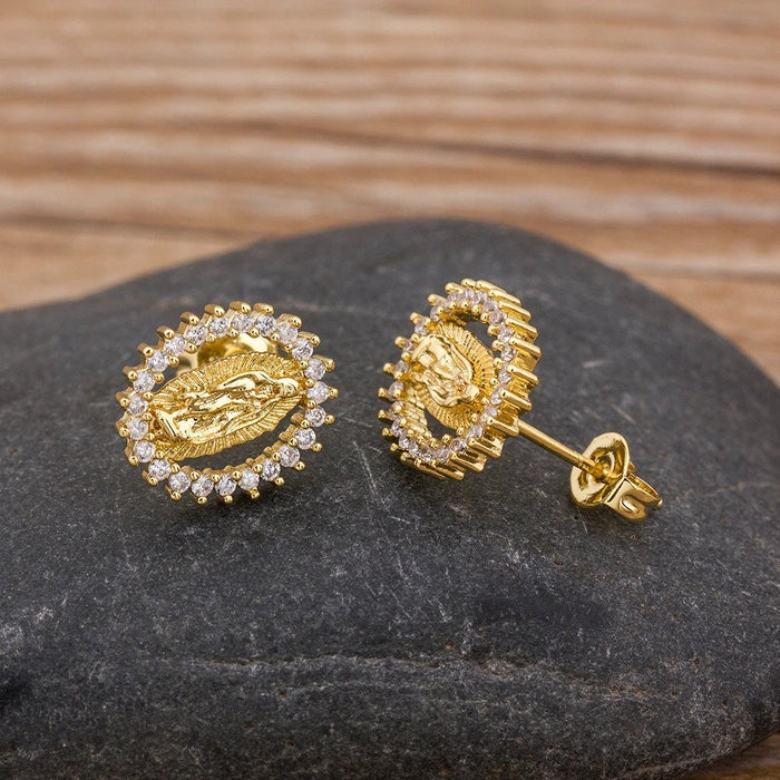 18K Gold Plated Hindu Earrings, Clear Hindu Earrings, Buddhist Earrings, Buddha Jewelry, Guanyin Earrings, Ganesha Earrings