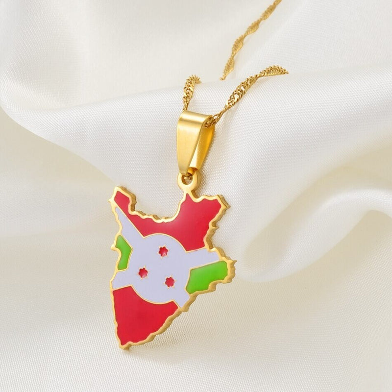 18K Multi Color Burundi Necklace, Burundi jewelry, Burundi map necklace, Burundi jewelry, Burundi  earrings, Burundi gift
