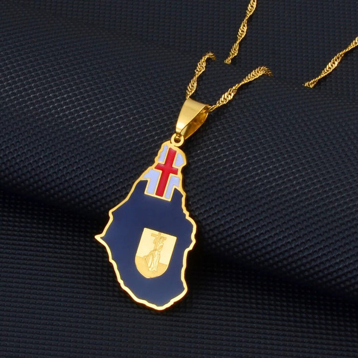 18K Gold Plated Montserrat Map Necklace, Montserrat necklace, Montserrat flag, Montserrat Pendant, Montserrat Gifts, Montserrat earrings