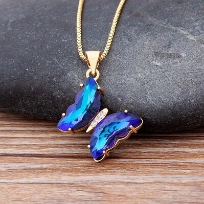 Blue Butterfly necklace, Butterfly Necklace Gold Plated, Butterfly earrings, Butterfly anklet, Butterfly pendant, Butterfly jewelry