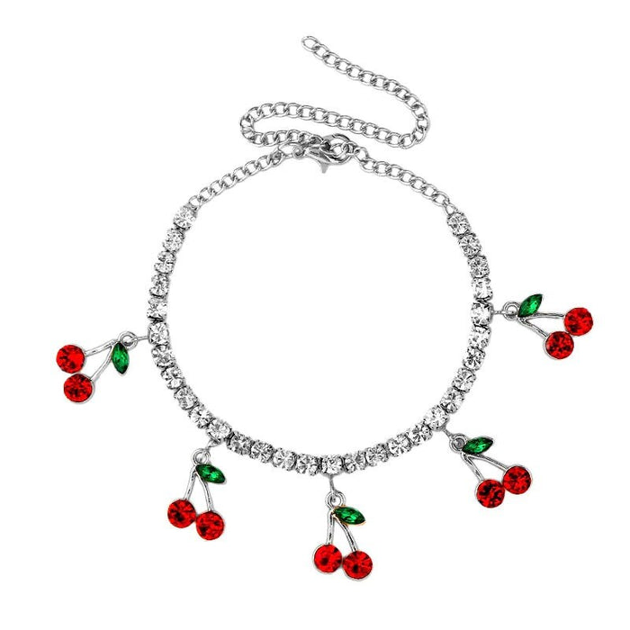 Cherry tennis anklet, Iced out Anklet, cz tennis Cherry anklet, Bling iced tennis anklet, Cherry anklet, Rhinestone anklet