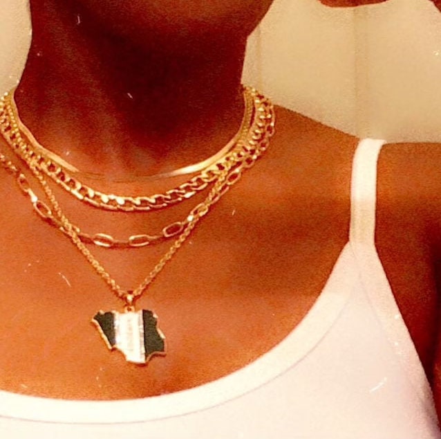 18K Gold Plated Africa Nigeria necklace, Nigerian flag, Nigeria necklace men women, Nigerian pendant, Nigeria jewelry, Nigerian bracelet