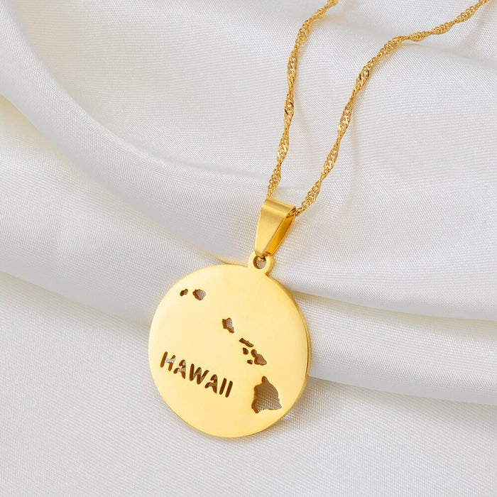 18K Gold Plated Hawaii Necklace, Hawaii island, Hawaii necklace, Hawaii earrings, Hawaii jewelry