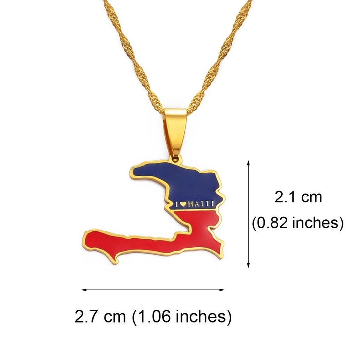 18K Gold Plated I love Haiti full Color Necklace - Haiti necklace - Haiti necklaces, Haiti pendant - Haiti jewelry - Haiti charm