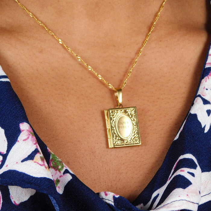 18K Gold Plated Holy Bible Necklace / Gold Plated Religious Necklace / Christian Necklace / Baptism Jewelry / Holy Bible Gift