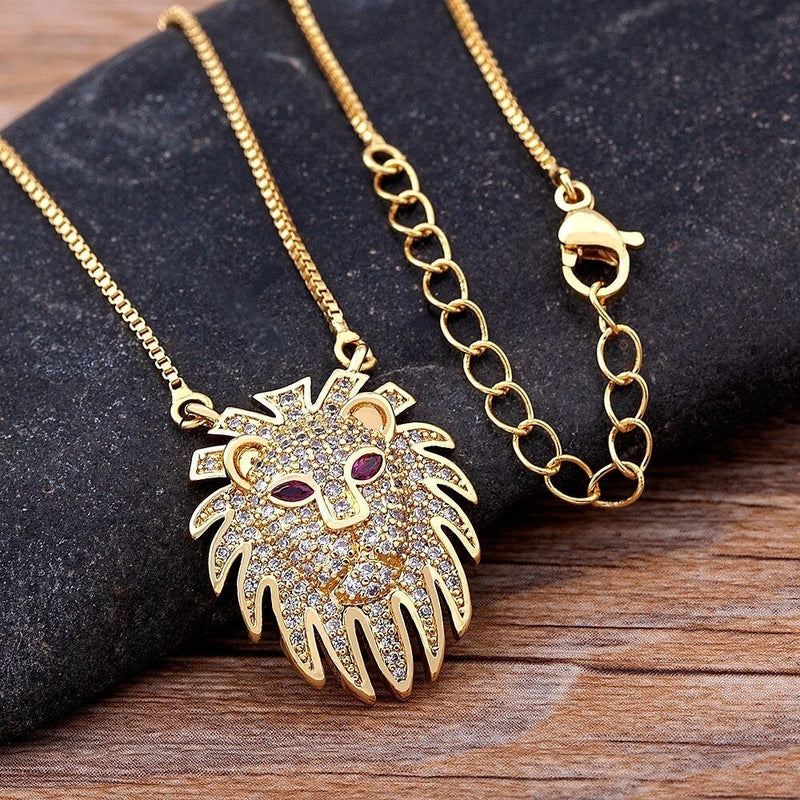 Gold Plated Lion minimalist necklace, Lion gifts Jewelry, Mothers day lion necklace, lion head pendant, lion necklace women men