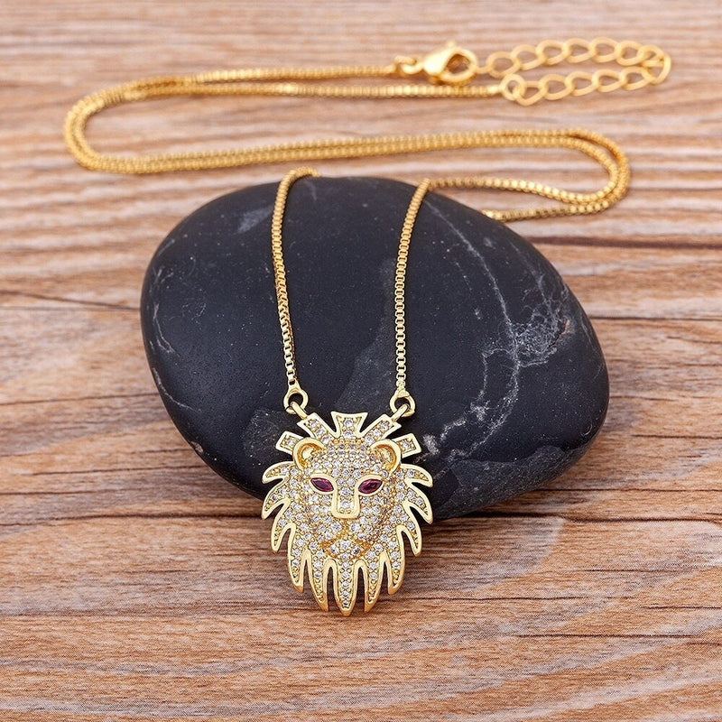 Gold Plated Lion minimalist necklace, Lion gifts Jewelry, Mothers day lion necklace, lion head pendant, lion necklace women men