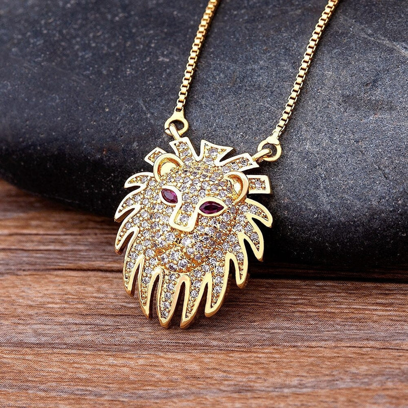 Gold Plated Lion minimalist necklace, Lion gifts Jewelry, Mothers day lion necklace, lion head pendant, lion necklace women men