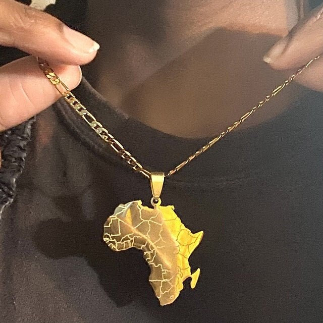 Necklaces, 18K Gold Plated Africa Necklace For Men, Map Africa Shaped Silver Necklaces, Trendy Chain Necklace, Map Shape Jewelry For Women