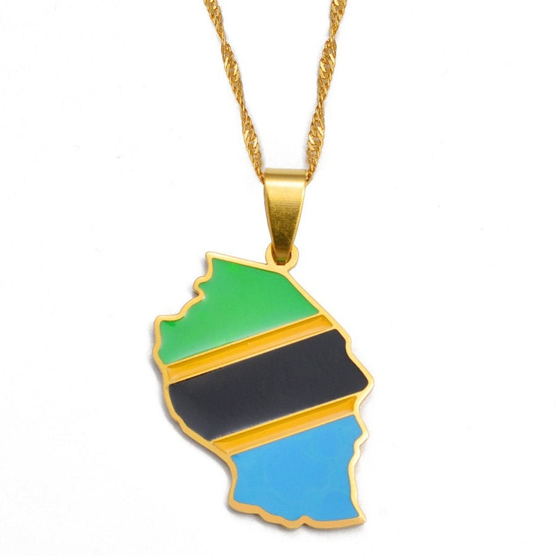 Tanzania 18K Gold Plated Necklace / Tanzania Jewelry / Tanzania Pendant / Tanzania Gift / Tanzania Map Necklace/ Tanzania flag necklace