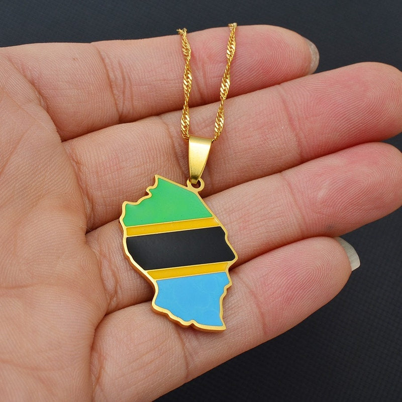 Tanzania 18K Gold Plated Necklace / Tanzania Jewelry / Tanzania Pendant / Tanzania Gift / Tanzania Map Necklace/ Tanzania flag necklace