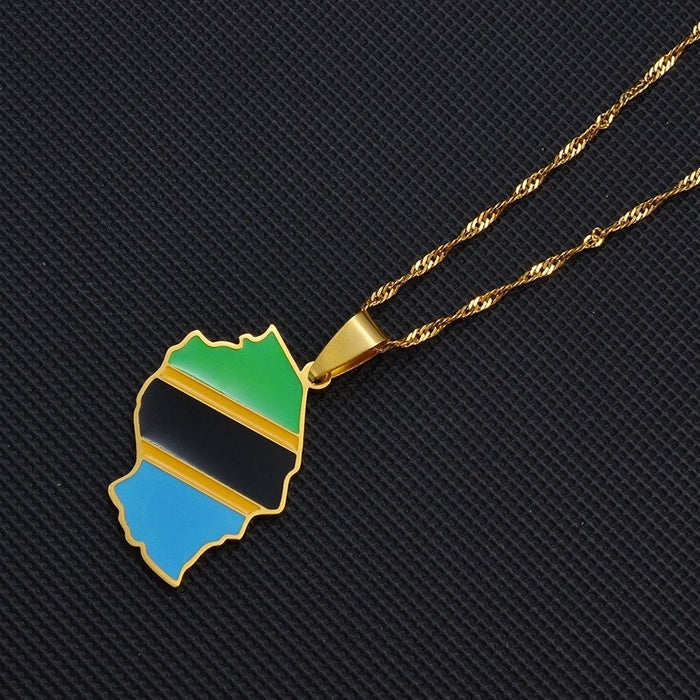 Tanzania 18K Gold Plated Necklace / Tanzania Jewelry / Tanzania Pendant / Tanzania Gift / Tanzania Map Necklace/ Tanzania flag necklace