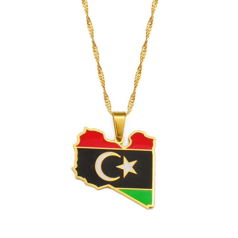 18K Gold Plated Libya Map Necklace, Libya necklace, Libya flag, Libya Jewelry, Libya Pendant, Libya Gifts, Libya earrings, Libya charm