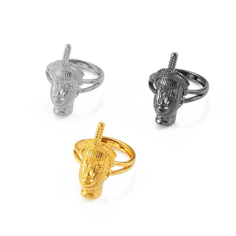 18K Gold Plated African Ife Ring - King Head Ring - Ethnic Ring  - Nigerian King Ring men women - Nigerian pendant