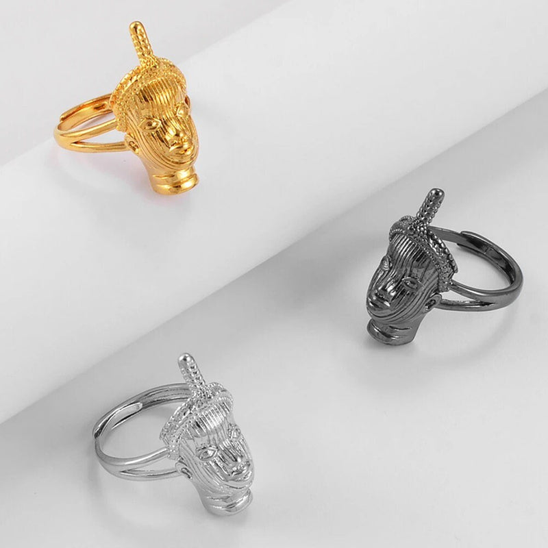 18K Gold Plated African Ife Ring - King Head Ring - Ethnic Ring  - Nigerian King Ring men women - Nigerian pendant