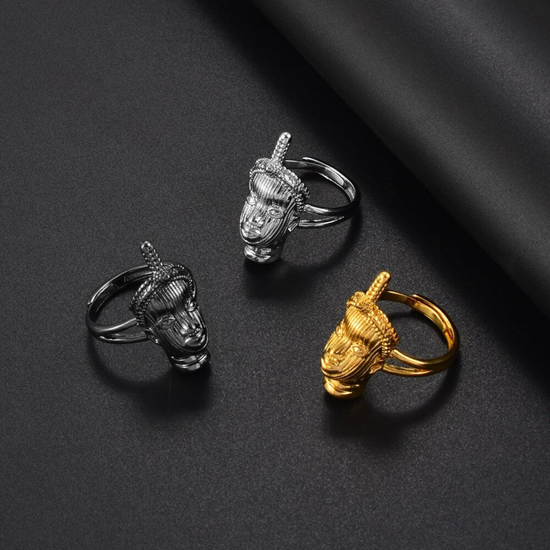 18K Gold Plated African Ife Ring - King Head Ring - Ethnic Ring  - Nigerian King Ring men women - Nigerian pendant