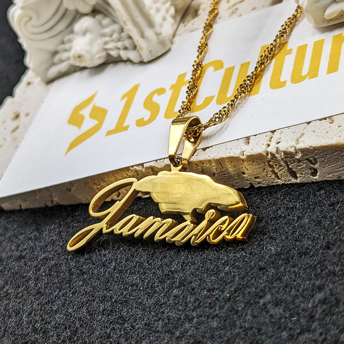 18k Gold Plated Jamaica Map Necklace - Jamaica Rhinestone Necklace - Jamaica Gold Necklace - Jamaica Jewelry - Jamaica Earrings