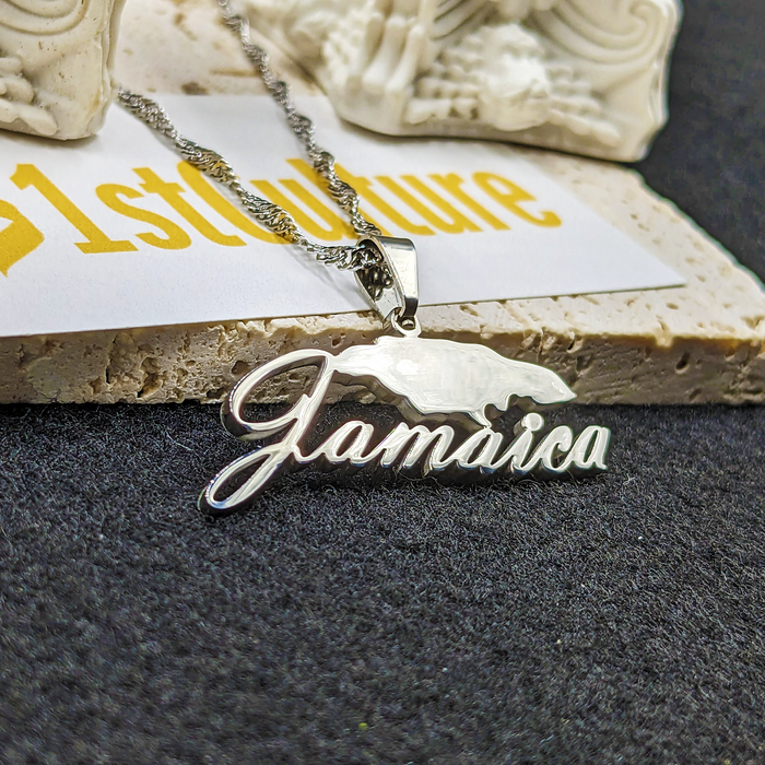 18k Gold Plated Jamaica Map Necklace - Jamaica Rhinestone Necklace - Jamaica Gold Necklace - Jamaica Jewelry - Jamaica Earrings