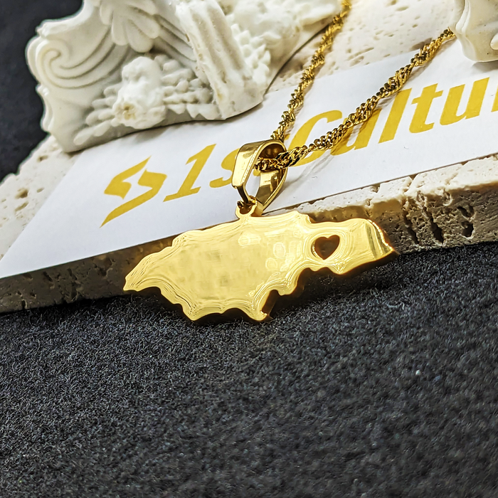 18k Gold Plated Jamaica Map Necklace - Jamaica Necklace - Jamaica Gold Necklace - Jamaica Jewelry - Jamaica Earrings