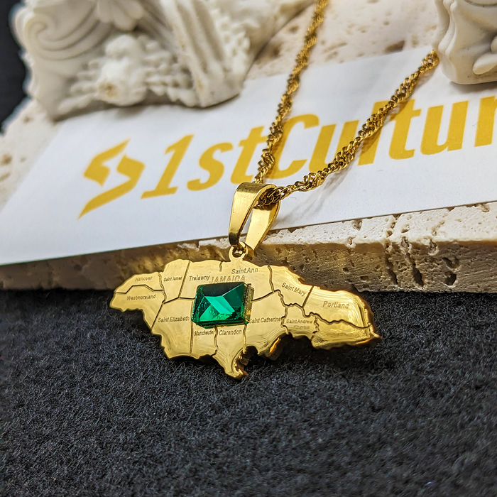 18k Gold Plated Jamaica Map Necklace - Jamaica Flag - Jamaica Necklace - Jamaica Gold Necklace - Jamaica Jewelry - Jamaica Earrings