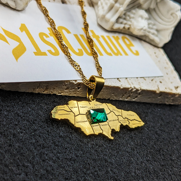 18k Gold Plated Jamaica Map Necklace - Jamaica Flag - Jamaica Necklace - Jamaica Gold Necklace - Jamaica Jewelry - Jamaica Earrings