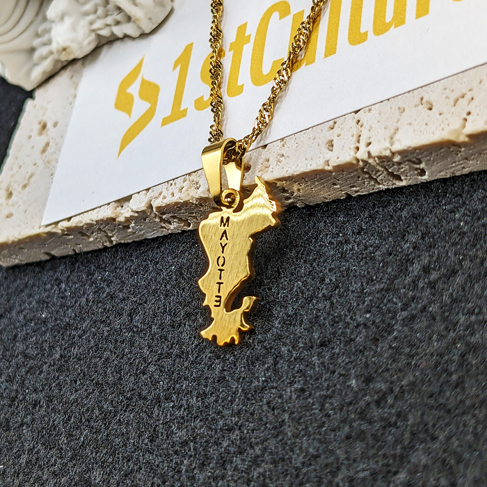 18k Gold Plated Mayotte Map Necklace, Mayotte Necklace, Mayotte Flag, Mayotte Jewelry, Mayotte Pendant, Mayotte Gifts, Mayotte Earrings