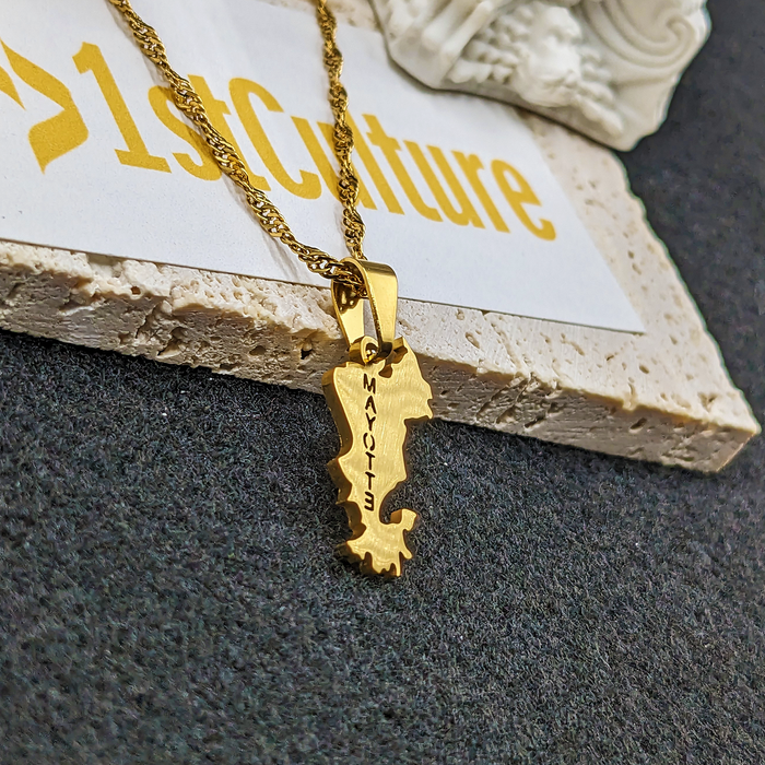 18k Gold Plated Mayotte Map Necklace, Mayotte Necklace, Mayotte Flag, Mayotte Jewelry, Mayotte Pendant, Mayotte Gifts, Mayotte Earrings