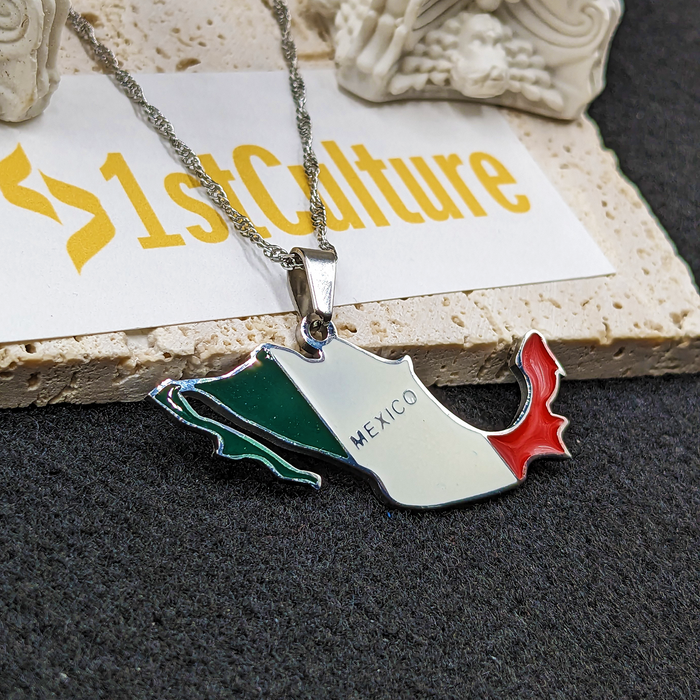 Mexico 18K Gold Plated Necklace With Flag Color / Mexico Map / Mexico Flag / Mexico Jewelry / Mexico Pendant / Mexico Gift